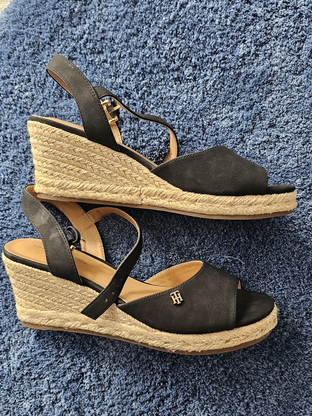 Tommy Hilfiger Black Espadrille Jute Wedge Sandals